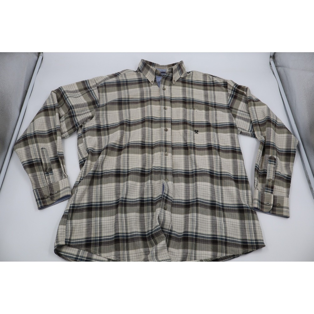 Wrangler 20X Mens Plaid Western Button Down Shirt Tan Brown Blue Long Sleeve XL